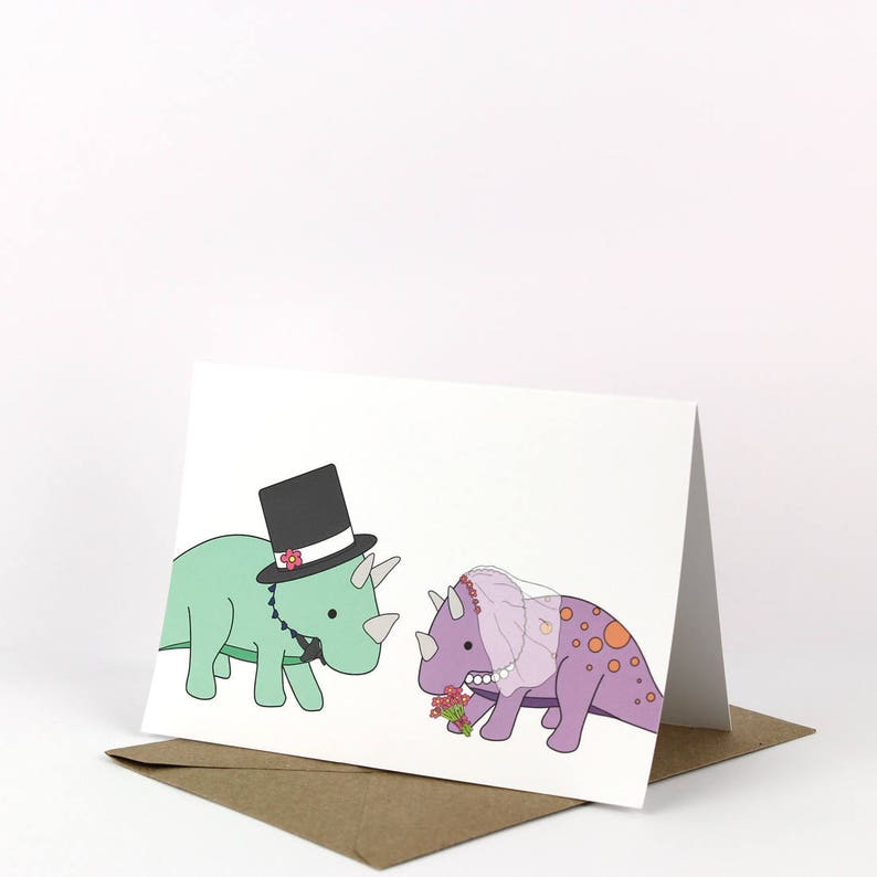 Triceratops Dinosaur Wedding Card cute marriage greeting card for bride and groom image 4