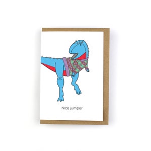 Ugly Christmas Jumper, Dinosaur Greeting Card, Christmas jumper, Christmas card, funny card, illustration, dinosaur, cards for kids