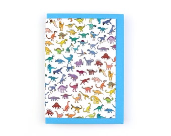 Rainbow Dinosaur Greeting Card for all occasions, birthdays, thinking of you, just because