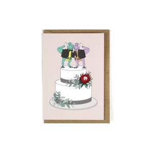 Dinosaur Wedding Cake Greeting Card - groom and groom