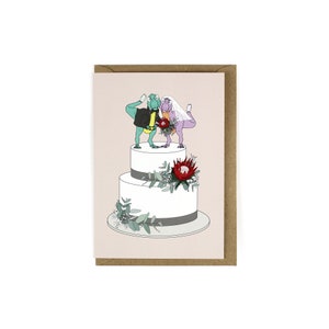 Dinosaur Wedding Cake Greeting Card - bride and groom