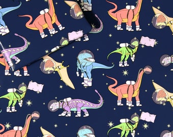 Space Dinosaur wrapping paper, dinosaur gift wrap, wrapping paper, kids birthday, kids wrapping paper, funny wrapping paper