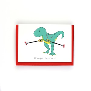 I Love You This Much T-Rex Valentine's day dinosaur greeting card - also perfect for Father's Day, anniversaries and birthdays