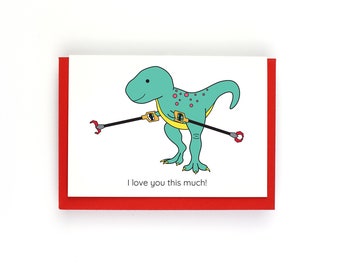 I Love You This Much T-Rex Valentine's day dinosaur greeting card - also perfect for Father's Day, anniversaries and birthdays