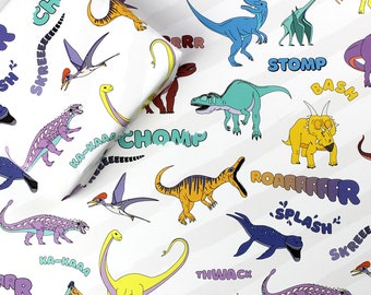 Dinosaur words wrapping paper, dinosaur gift wrap, wrapping paper, kids birthday, kids wrapping paper, dinosaur, gift wrap