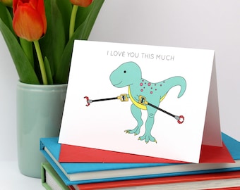 I Love You This Much, Father's day card, dinosaur card, love card, love, trex, tyrannosaurus, greeting card, dinosaur, valentine's day card