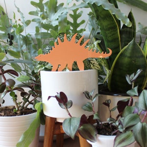 Stegosaurus dinosaur plant accessory, laser cut spiky dino ornament, acrylic houseplant gift, cake topper, orange plant label, garden art image 1