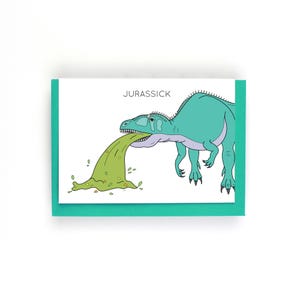 Carte de rétablissement, carte de voeux, Jurassick, vomi, carte de rétablissement, carte pour se sentir mieux, rétablissement, carte d'hôpital, carte du Jurassique, cartes amusantes, jeux de mots