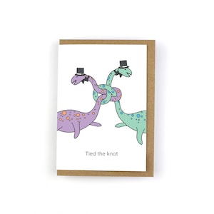 Carte de mariage de même sexe, carte de mariage de dinosaure, faire le noeud, même sexe, mariage de même sexe, mariage gay, deux mariés, carte de mariage drôle