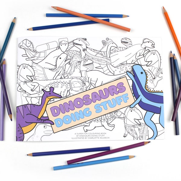 Dinosaur Coloring book, Dinosaurs Doing Stuff, colouring book, coloring, mindfulness, gifts for kids, dinosaurs, Christmas gifts for kids