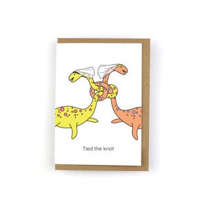 Carte de mariage de même sexe, carte de mariage de dinosaure, ficelé le noeud, même sexe, mariage de même sexe, mariage lesbien, deux mariées, carte de mariage drôle