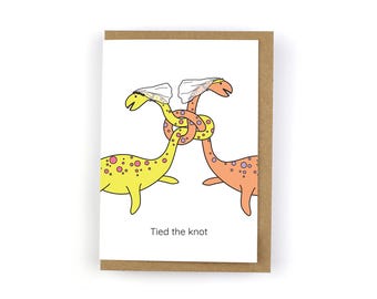 Same sex wedding card, dinosaur wedding card, tied the knot, same sex, same sex wedding, lesbian wedding, two brides, funny wedding card
