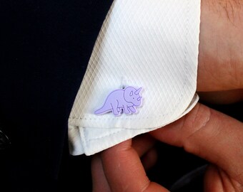 Boutons de manchette de dinosaure Triceratops - Bijoux de mariage de dinosaures faits à la main découpés au laser en acrylique