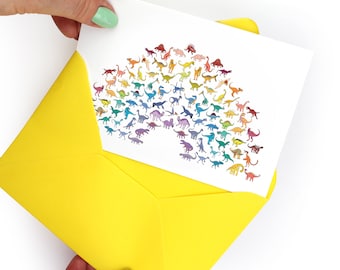 Rainbow Dinosaur Greeting Card, happy birthday kids card, rainbow dinosaur thank you card, wedding, sympathy, all occasion cards