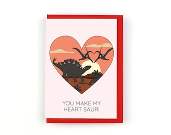 You make my heart saur Valentine's Day dinosaur greeting card - also perfect for Father's Day, anniversaries and birthdays