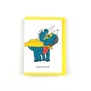 Carte de voeux dinosaure super fier, remise des diplômes, nouvel emploi, je pense à vous
