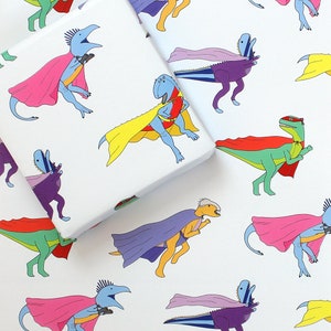 Dinosaur superhero wrapping paper - gift wrap for kids birthday presents