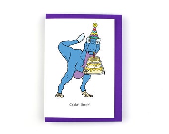 Cake time Dinosaur Birthday Greeting Card