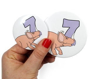 Number 7 badge, dinosaur birthday badge, seven badge, badges for kids, cute badge, kids dinosaur party, party favour, giant button badge