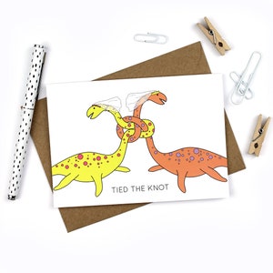 Same sex wedding card, dinosaur wedding card, tied the knot, same sex, same sex wedding, lesbian wedding, two brides, funny wedding card