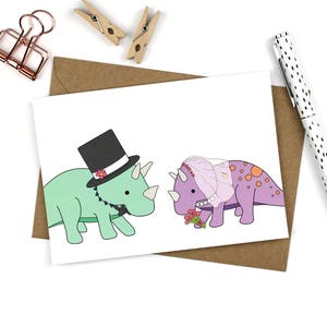 Carte de mariage dinosaure tricératops - jolie carte de voeux de mariage pour les jeunes mariés