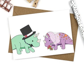 Triceratops Dinosaur Wedding Card - cute marriage greeting card for bride and groom