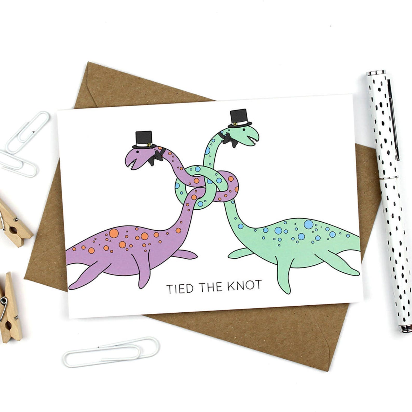 Same sex wedding card dinosaur wedding card tied the knot | Etsy
