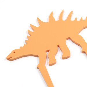 Stegosaurus dinosaur plant accessory, laser cut spiky dino ornament, acrylic houseplant gift, cake topper, orange plant label, garden art image 4