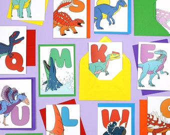 A-Z Dinosaur Greeting Card, alphabet birthday cards