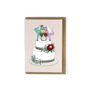 Dinosaur Wedding Cake Greeting Card - bride and bride