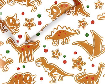 Gingerbread Dinosaur wrapping paper, Christmas gift wrap, wrapping paper, funny wrapping paper, dinosaur, dinosaur Christmas, Christmas wrap