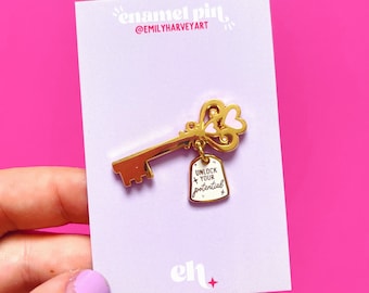Enamel Pin - Unlock Your Potential - Gold Enamel Pin - Key Pin - Self Love Gift - Lapel Pin