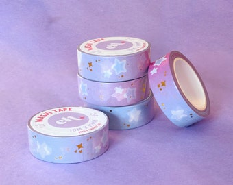 Washi Tape - Pink Blue Purple Gradient with Gold Stars - 10m Washi Tape - Gold Foil Washi Tape - Pretty Tape