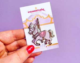 Enamel Pin - Strong - Carousel Horse - Gold Enamel Pin - Merry Go Round Horse - Lilac Pin - Fairytale Pin - Fair ground Gift