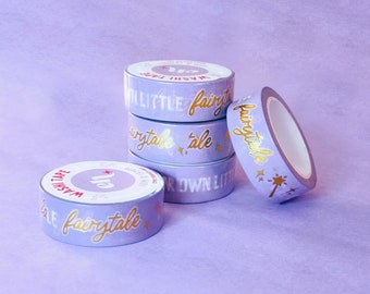 Washi Tape - Create Your Own Fairytale - Lilac and Gold Washi Tape - 10m Washi Tape - Foiled Washi Tape - Gold Foil