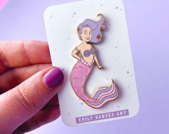 Emaille Pin - Meerjungfrau Pin - Gold Emaille Pin - Glitzer Pin - hübsche Meerjungfrau Geschenk - rosa Meerjungfrau - Revers Pin