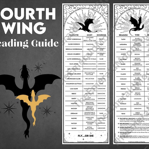 Fourth Wing Reading Guide | Bookmark | Yarros | Printable | Digital