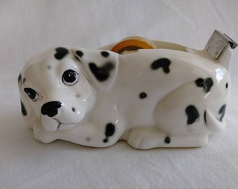 Vintage Ortagiri dalmation tape dispenser hand painted ceramic dog 1980s
