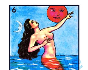 Loteria La Sirena Mermaid Postcard Print (Digital Download)