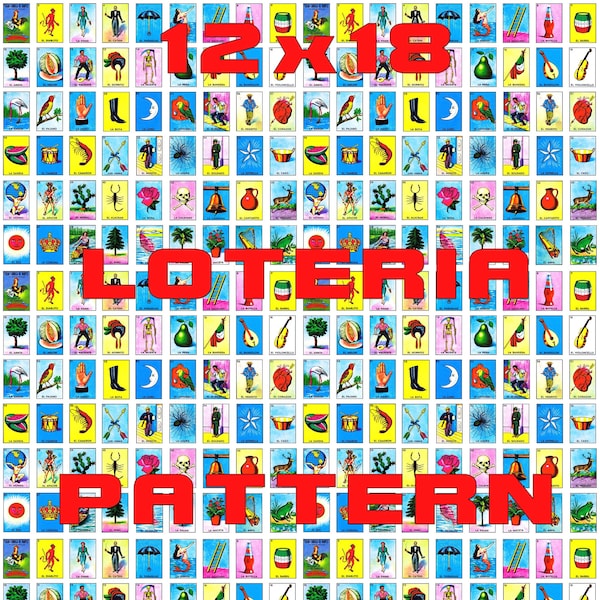 Mexican Loteria Old School Version 12"x18" LARGE (Single Page Digital Image) Mugs, Pillows, Printable, Fabric Wrapping Paper.