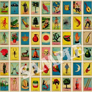 VINTAGE stijl Loteria | ALLE 54 kaarten in volgorde allemaal in één afbeelding, in wit en goud | "Afdrukbaar" | Reg. Prijs 4,95 Nu in de aanbieding!