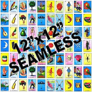 Old Style Loteria 12"x12" JPG and PNG (random order) Seamless Digital Paper
