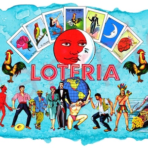 Loteria versión transparente de la vieja escuela, acuarela completa 11 x 5-1/2 decoración de arte grande. Esto incluye la imagen maestra también el reg. Precio 6,99