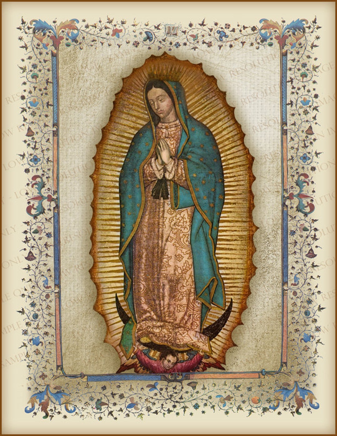 La Virgen De Guadalupe With a Beautiful Rare, Vintage Border. 