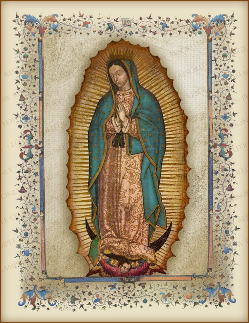 La Virgen De Guadalupe... with a Beautiful Rare, Vintage Border. image 1