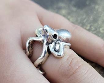 Silver Octopus Ring, Adjustable Size