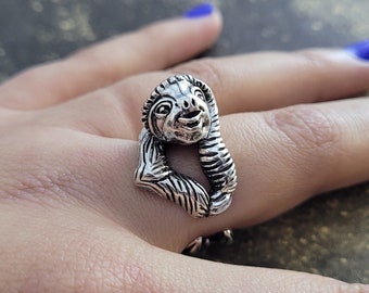 Silver Sloth Ring, Adjustable Size