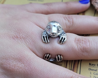 Silver Sloth Ring, Adjustable Size