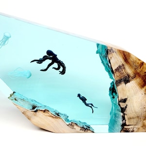 Jellyfish, Octopus, and Diver Epoxy Ocean Lamp