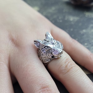 Silver Wolf Ring, Adjustable Size